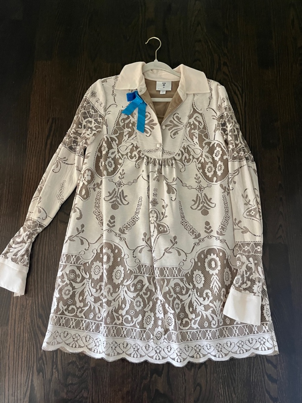 Anna Sui Cream and Taupe Lace Overlay Tunic Dress